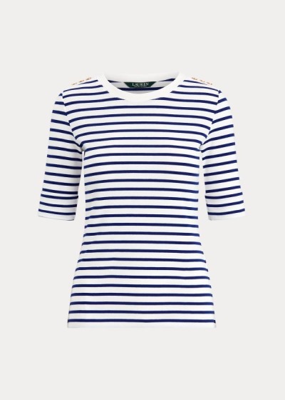 Tops Ralph Lauren Mujer Blancos / Azules - Striped Elbow-Sleeve - UOBAT2958